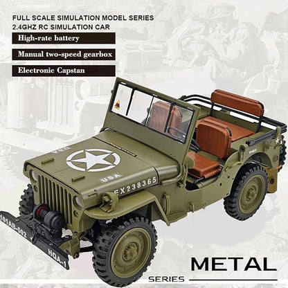 1:14 Scale Military Remote Control Car RC Crawler 2.4G 4WD Off Road Jeep RC Truck with LED Lights and Sound Effects Rock Climbing Vehicle for Adults (Green 2 Batteries)