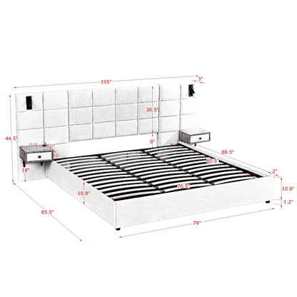 KEIKI King Size Storage Velvet Upholstered Hydraulic Lift Platform Bed with 2 Shelves, 2 Reading Lamps and USB Port, Modern King Bed Frame with Headboard, Space Saving, Black