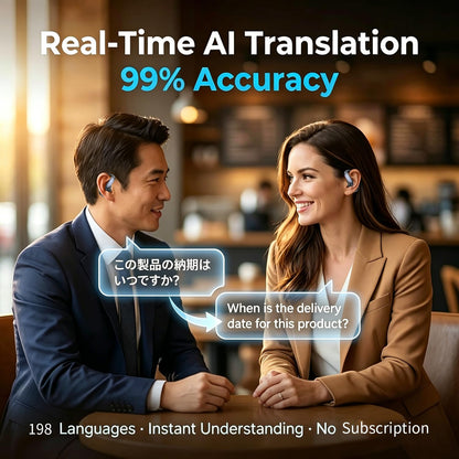 Ai Translation Earbuds, 198+ Languages Two-Way Translator Headphones Real Time, Audifonos Traductores Inglés Español, 4-in-1 Language Translation Earbuds for Travel, Business & Learning - Silver Black