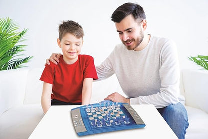 Lexibook ChessLight® Electronic Chess Game with Touch-Sensitive Keyboard and Light and Sound Effects 32 Pieces 64 Levels of Difficulty Battery or Plug Blue/Grey LCG3000