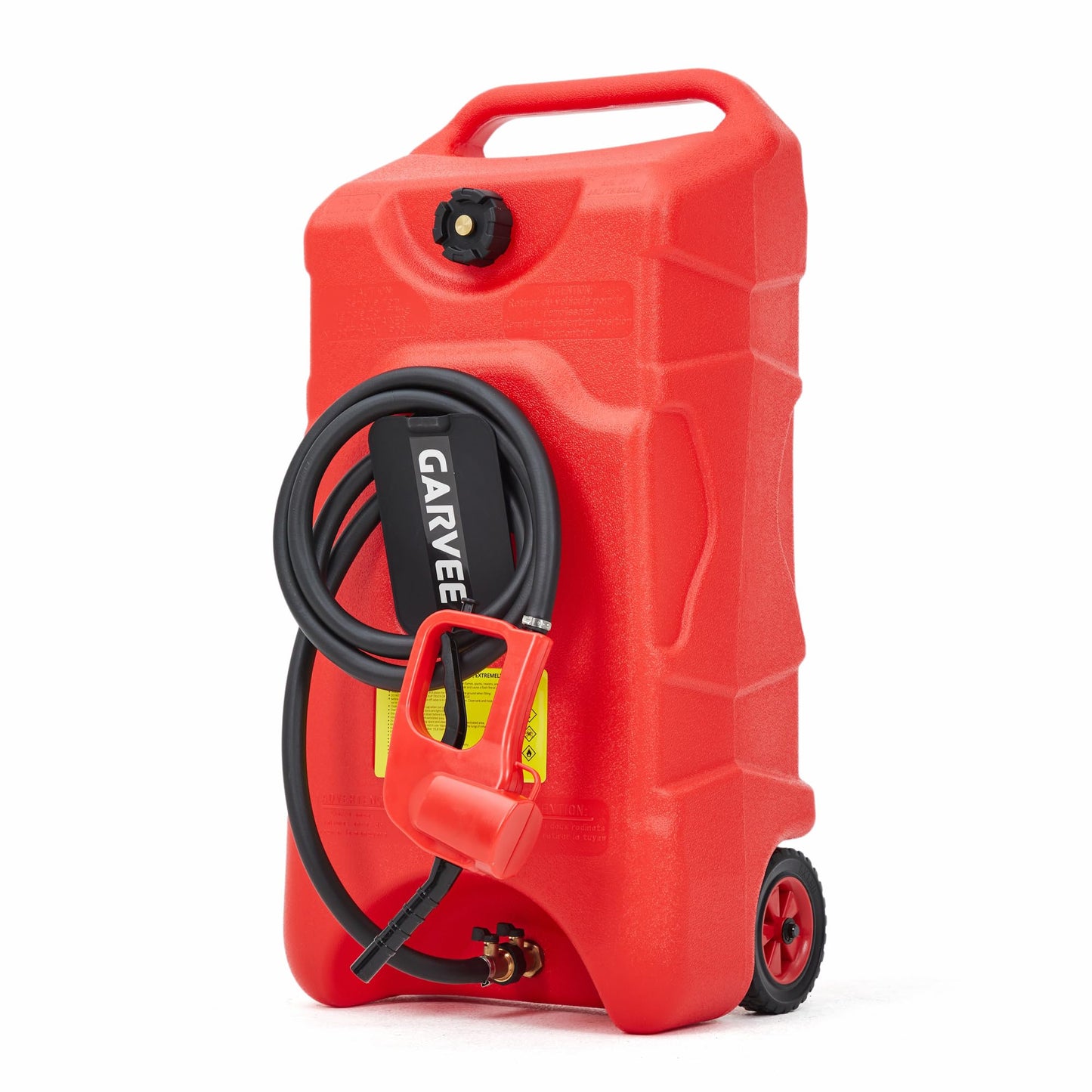 Garvee 16 Gallon Gas Can with Manual Pump, Fuel Tank Container with LE Fluid 10 FT Transfer Siphon Pump, Portable Diesel Gas Storage Caddy On Wheels for Car, ATV, Weeder, Boat, Tractor, Generator