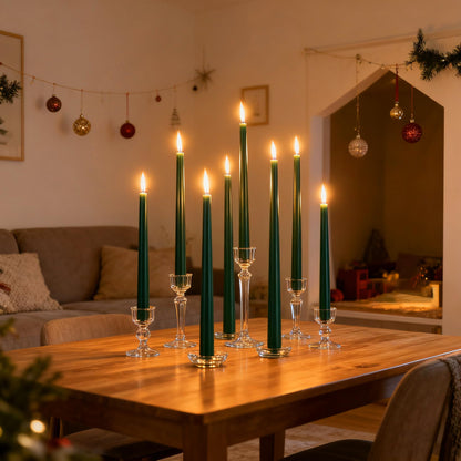 8 Pack 10 Inch Green Smooth Taper Candle Set, 7/8 Inch Unscented Driples Candlesticks for Home Decoration, 6-7 Hours Burn