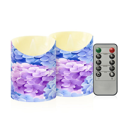 ALAZA Hydrangeas Flickering Flameless Candles Battery Operated with Remote Timer,Tea Light Candles LED Pillar Votive Set of 2 for Outdoor Indoor Decorations 3" x3.9"
