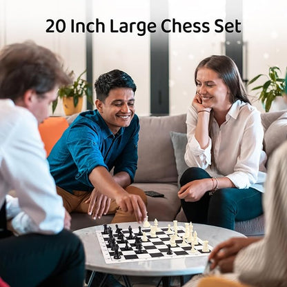 Travel Chess Set 20'' Silicone Chess Board-3.75'' King Height Plastic Piece Extra Queens &amp Storage Bag 2 in 1 Portable Chess &amp Checker Board Games for Teens and Adults