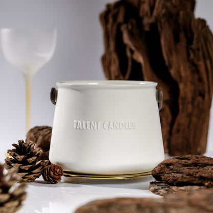 Candles for Home Scented - Scandinavian Style 3 Wick Candle - Long-Lasting Ceramic Candle Jar - Soy Candles Non Toxic with Minimalist Design - Teak Mahogany