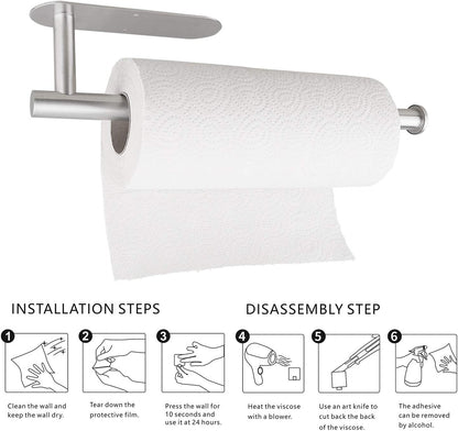 Skiennix Paper Towel Holder - Self-Adhesive Under Cabinet Design | Stainless Steel Finish