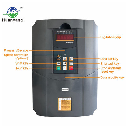 HY HUANYANG Variable Frequency Drive VFD Vector Single to 3 Phase Converter, for Motor Speed Control,220VAC Input/Output (GT Series 11KW-15HP Model)