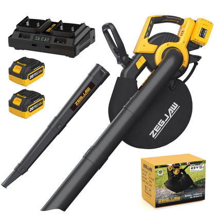 ZEGJAW 40V Cordless Leaf Blower & Vacuum, 3-in-1 Leaf Vacuum Mulcher with Bag, 360CFM 5-Speeds Brushless Battery Operated Leaf Blower for Lawn Care with 2 x 4.0Ah Battery & Charger Included