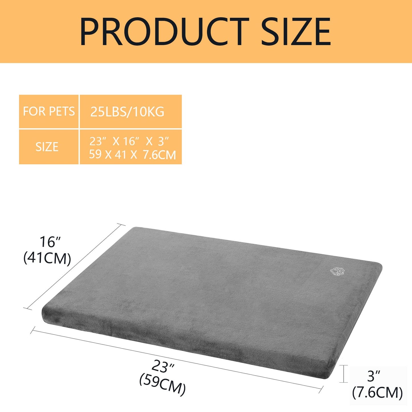 EMPSIGN Stylish Dog Bed Mat Dog Crate Pad Mattress Reversible (Cool and Warm), Water Proof Linings, Removable Machine Washable Cover, Firm Support Pet Crate Bed for Small to XX-Large Dogs, Grey