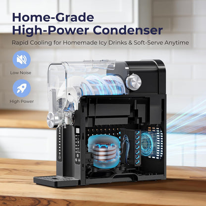 Slushie Machine, No Ice Needed Slushy Maker for Home, Real-Time Temp Display, Frozen Drink Maker with 6 Preset Programs for Ice Cream, Frappés, Milk Shake and More, Black, 1 Pack+3Modes