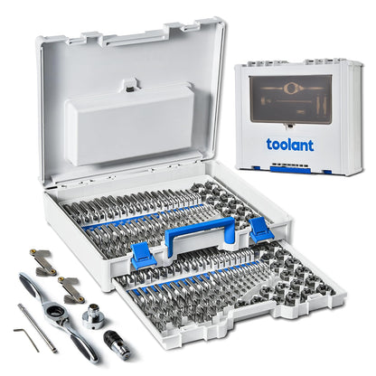 toolant 127 Piece Ratcheting Tap and Die Set, SAE/Metric Tap and Die Set with Assortment Drill Bit for Threading, Double-Layer Tool Box
