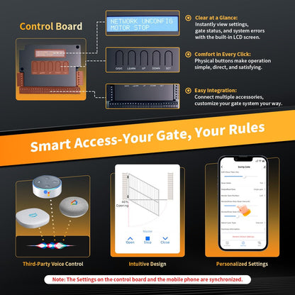 TOPENS XD851S Smart Gate Opener for Heavy Duty Solar Single Swing Gates Up to 18ft, Automatic Gate Opener with App Control AC Powered with Remote Control Kit Solar Panel Included