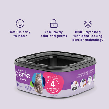 Litter Genie Refill Bags | Jumbo 2-Pack, 56 Total ft | Up to 8 Months of Supply in 2 cartridges | Ultimate Odor Control Cat Litter Bags