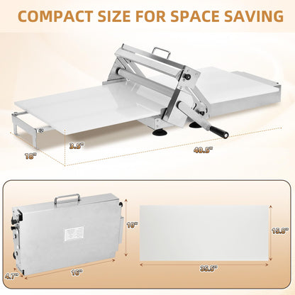 Folding Dough Sheeter (15.8"), Countertop Dough Sheeter, Dough Sheeter, Manual Dough Sheeter, Adjustable Thickness, Stainless Steel Dough Roller Machine, Bread, Pizza, Cookies, Pie (1 Rolling Board)