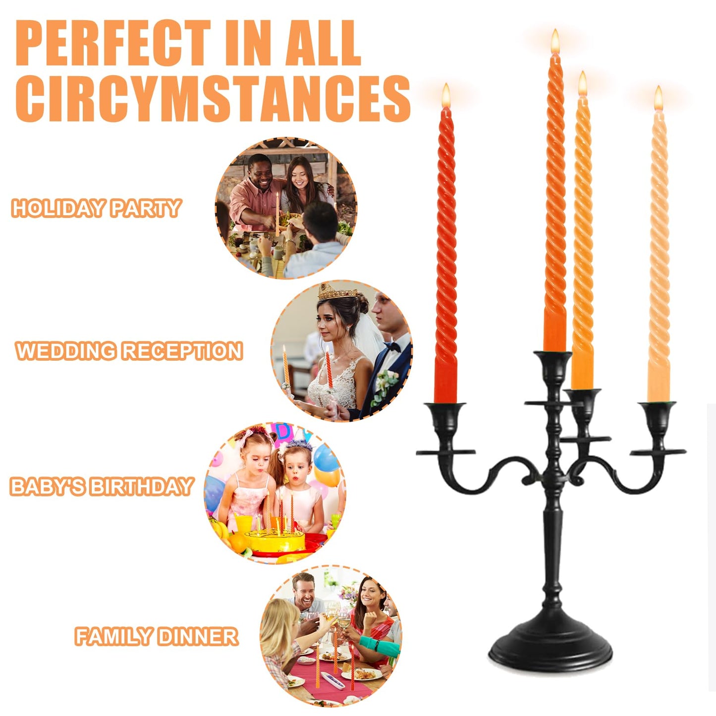 Whaline 12Pcs Fall Gradient Orange Spiral Taper Candles 10 Inch Dripless Twisted Wax Candles Long Unscented Candle Sticks Autumn Halloween Party Home Dining Table Decor