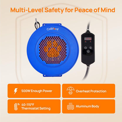 500W Dog House Heater with Thermostat, 24H Timer & Smart 40-115°F Adjustable Pet House Heater, 9.8FT Chew-Proof Cord, Kennel Heaters, Chicken Coop Heaters, Cat & Outdoor Animals