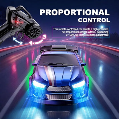 1:64 Scale Mini RC Drift Car with Gyro Full Proportional RTR 2.4Ghz Remote Control with RGB Lights (05-Blue)