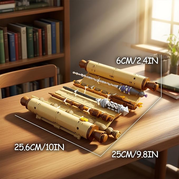 Inspired Magic Scroll Building Block Set with 7 Unique Wizard Wands Movie Fantasy Fans DIY Construction Toy for Enthusiasts Ideal Gift for Kids &amp Collectors
