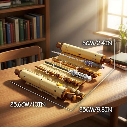 Inspired Magic Scroll Building Block Set with 7 Unique Wizard Wands Movie Fantasy Fans DIY Construction Toy for Enthusiasts Ideal Gift for Kids &amp Collectors