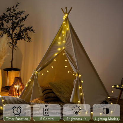 Metaku Globe String Lights Fairy Lights Battery Operated 16.4ft 50LED String Lights with Remote Waterproof Indoor Outdoor Hanging Lights Decorative Christmas Lights for Home Party Patio Garden Wedding