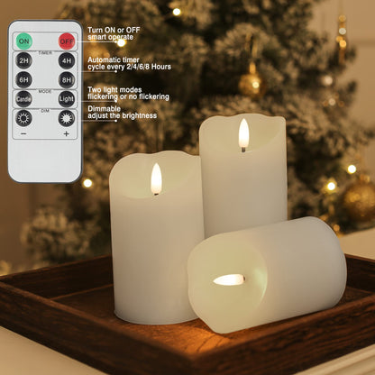 LUSHARBOR Flameless Candles with Remote, Battery Operated Wax LED Flickering Candles - Set of 3 (White) with Timer for Home Decor, Perfect for Christmas Party White