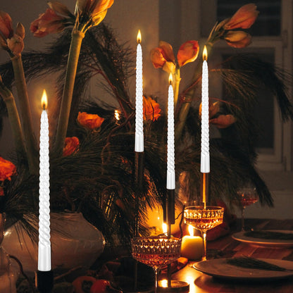 Kemladio 8 pcs 10 inch Taper Candles,Burning Unscented Tapered 7.5 hrs,Fancy Dinner,Tall Candle Sticks, Halloween Party Decorations (8pcs, White)