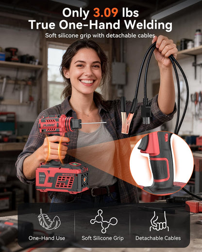 PLOWIC Portable Welding Machine:【2026 Upgraded】110V Handheld Welder with Balanced Design, LCD Display & 3 Modes (MMA/Hot Start/Arc Force), 200A IGBT Inverter ARC Welder Gun Fits 1/16"-1/8" Rods, Red