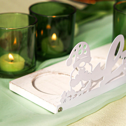 SYFURNIX St Patricks Votive Candle Holder Set, Includes 4 Glass Tealight Holders & 1 Wooden Candle Tray, Green & White St. Patrick's Day Decorations for Table, Office & Indoor Decor