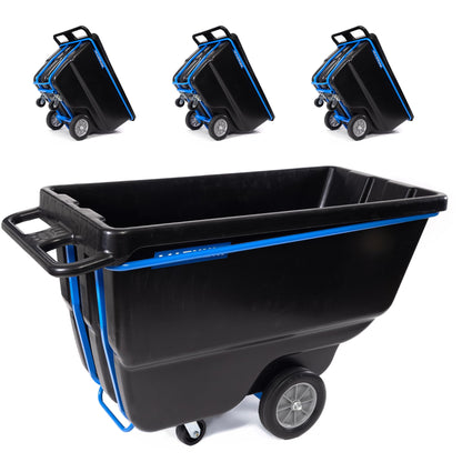 Magnum Tool Tilt Truck, 1 Cu. Yd. Covered Capacity Dump Cart with Heavy Duty 12” Wheels & 5” Casters & Heavy Duty Full Frame for Jobsites, 1200 lbs, Trash Cart with Wheels DUC100-H-04PK (4-Pack)