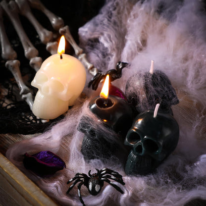 Nuanchu 8 Pcs Goth Skull Candles Set Black White Gothic Candles Vegetable Wax Candlestick Goth Home Decor for Halloween Xmas Haunted House Decoration