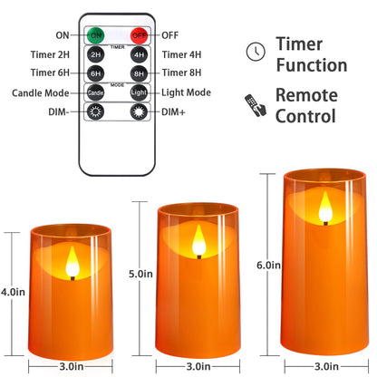 NURADA Flameless Candles with Remote Timers - 3D Wick Battery Operated LED Electric Fake Candles Realistic for for Halloween Thanksgiving Dinner Tables Wedding Party Home Fall Decor - 3 Pack Orange