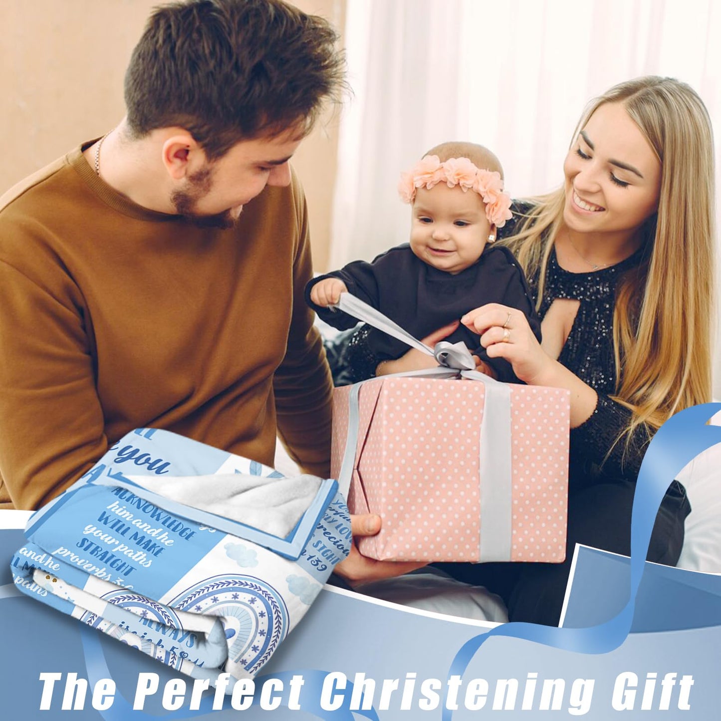 HEIFAM Baptism Gifts for Boys Girls, Baptismal Gift Blanket, Christian Present for Boys Girls, Religious Birthday Baptism Christening Gift, Godson Gifts from Godmother, 40''x50''