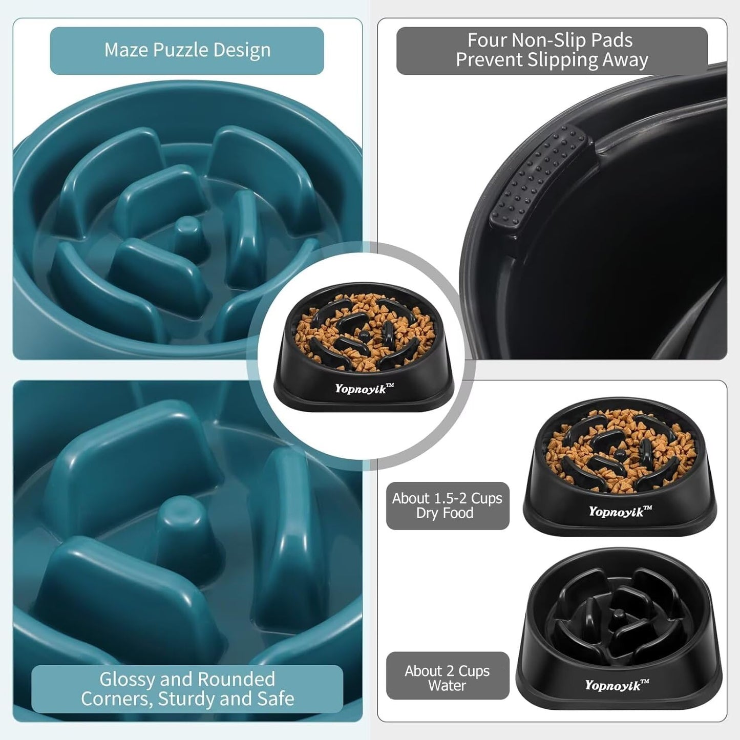 2 Pack Slow Feeder Dog Bowls for Healthy Eating, Non-Slip and Anti-Choking Design, Reduces Bloating & Overeating for Small & Medium Dogs and Cats, Easy to Clean