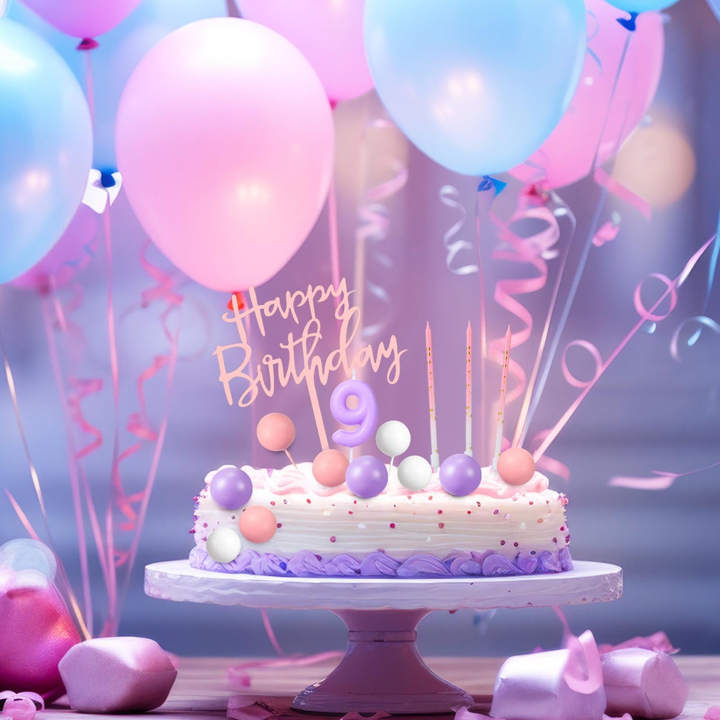 Yerliker 34 Pcs Happy Birthday Cake Toppers Decorations Birthday Candles DIY Cake Decor for Men Women Wedding Anniversary(Purple Pink)