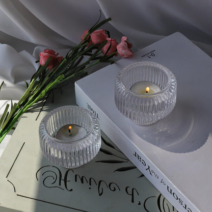 Woho Candle Stick Candle Holder Set of 4, Clear Taper Candle Holders for Wedding Table Centerpiece, Ribbed Glass Votive Candle Holders for Christmas Party Home Decor