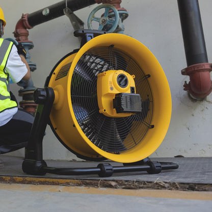 DEWALT Industrial High-Velocity Floor Fan AC/DC Dual Power Supply, 270° Adjustable Tilt Design 3-Speed 4000 CFM 6 ft Cord 18-Inch Barrel Fan, DXF1850B (Tool Only)