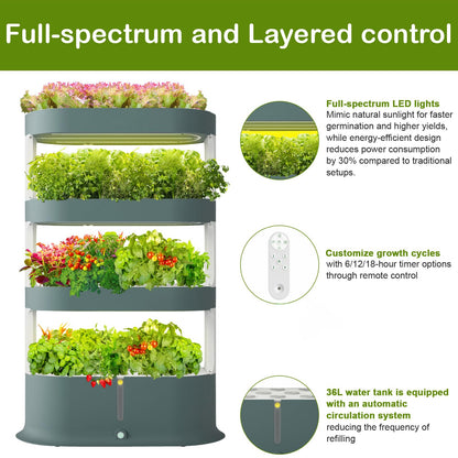 Lyfreen 4-Tier 64-Pod Hydroponics Growing System, Large Vertical Hydroponic Garden with LED Grow Lights & Automatic Water Pump, Self-Watering Planter for Herbs, Lettuce & Vegetables