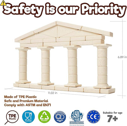 Taksa Toys Ancient Greek Facade Stem Toys Unique Educational Stackable Building Blocks for Kids Ages 7 8 9 10+ Years Old Indoor Architectural Kit Learning Games Montessori Toys for Children 55 Pcs