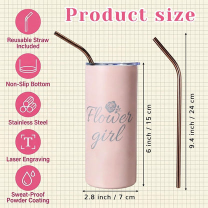 UzYlquw 2 Pcs Flower Girl Gift and Ring Bearer Tumbler Set, 16 oz Stainless Steel Insulated Water Bottle with Lids and Straws, Wedding Proposal Gifts for Bridal Party Favors