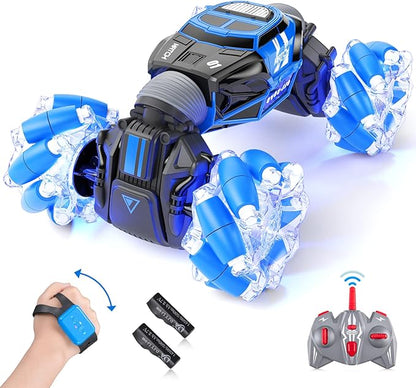 Gesture RC Car Gesture Sensing RC Stunt Car Toys with Lights &amp Dance for Kids 6-12 yr 2.4GHz 4WD Hand Remote Control with Lights Music Off-Road 360° Rotation Drift for Birthday Toy Gifts-(BLUE)