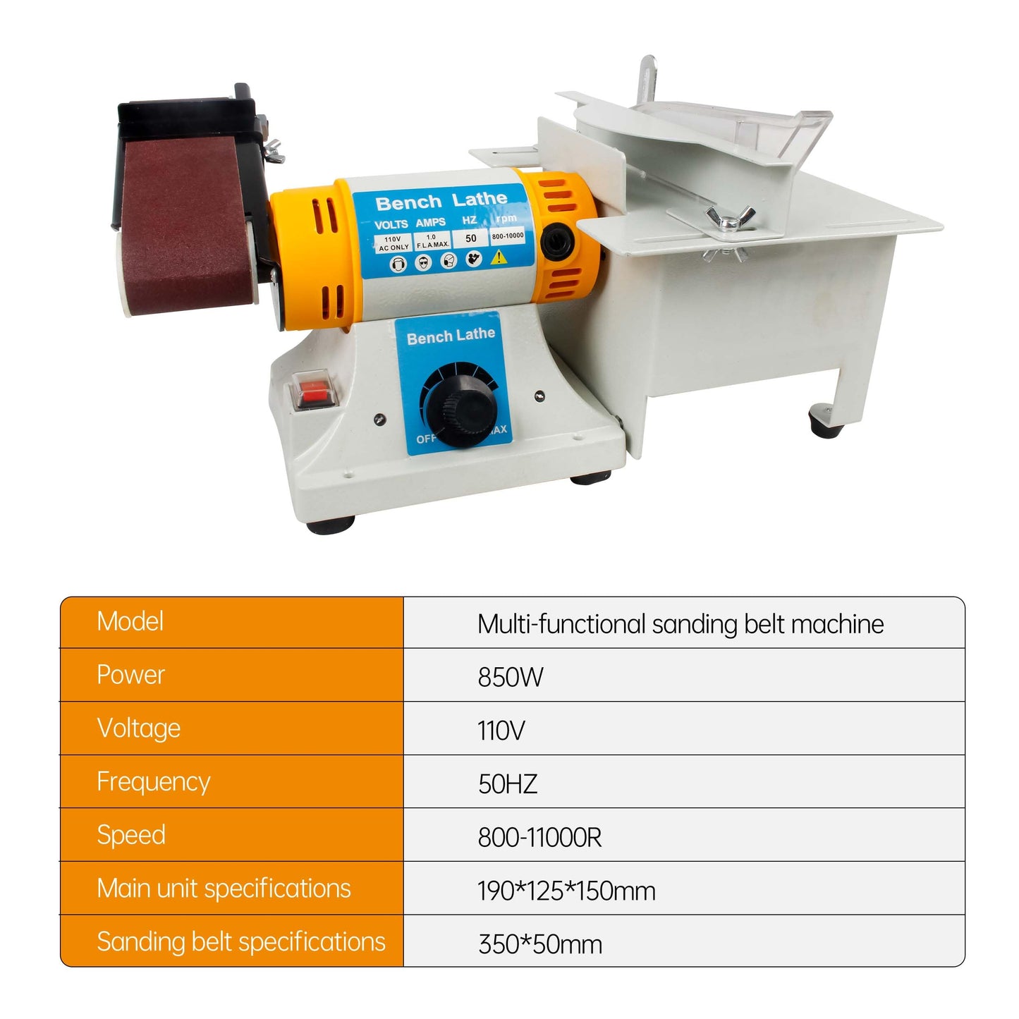 RATTMMOTOR MC-0850 Desktop Multi-Function Bench Grinder Table Saw 850W Polisher Machine 800-11000RPM 2 x14 Inch Belt Sander (B Type 110V)