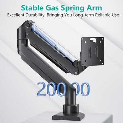 WALI Ultrawide Monitor Arm for 13 to 49 Inch Heavy Duty Curved Screens, Holds 33 Lbs, Adjustable Gas Spring Single Monitor Desk Mount with C-Clamp, Grommet Base, 75x75/100x100 VESA, (GSM001XL), Black