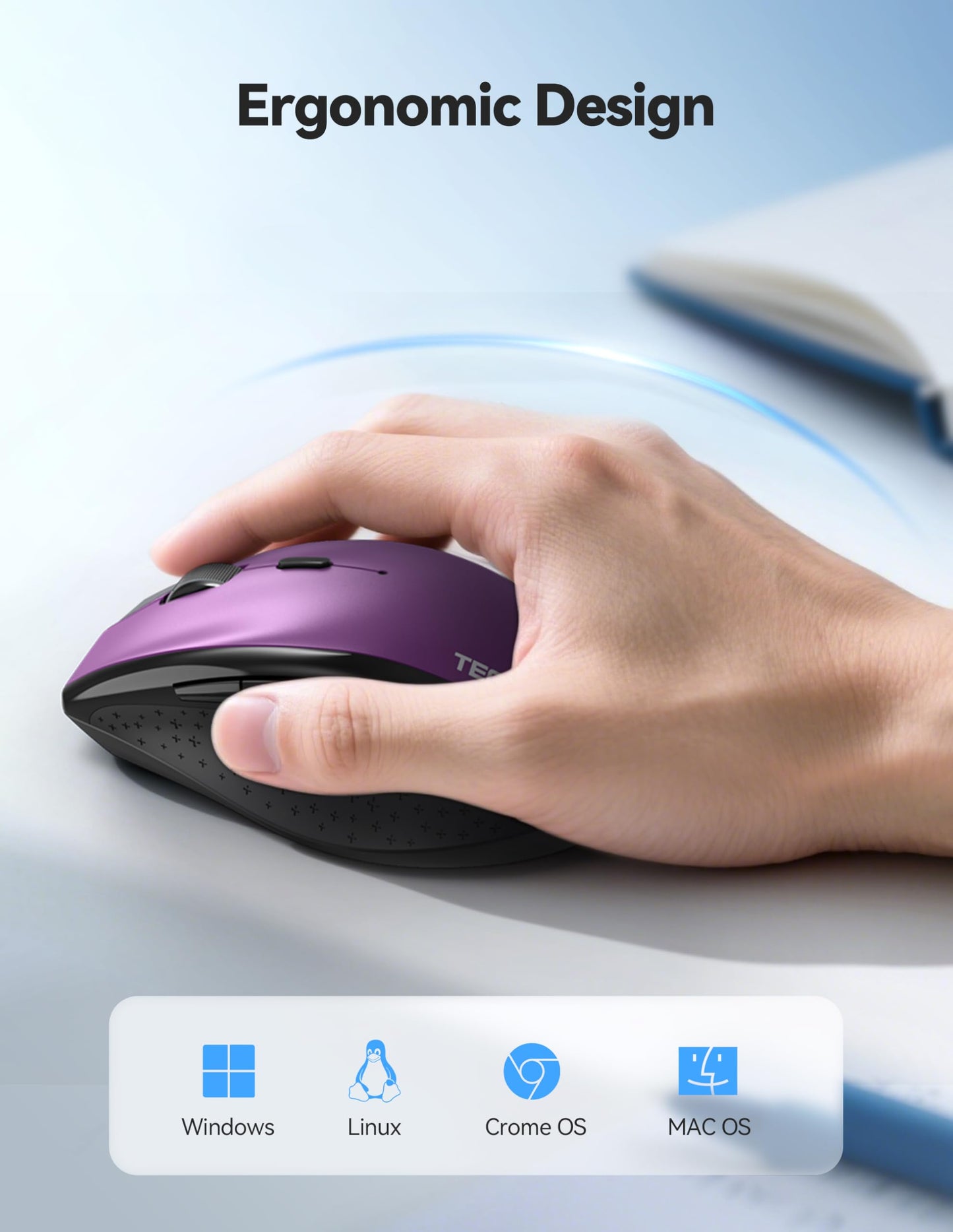 TECKNET Wireless Mouse Rechargeable,Mouse for Laptop Computer,2.4G USB Computer Mice Wireless,6 Button 6400 DPI Ergonomic Silent Mice,Portable Cordless Travel Mice-Wide Compatibility