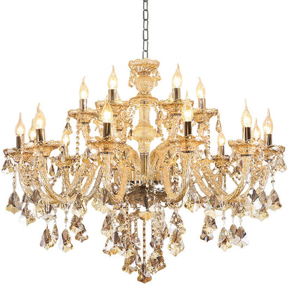 Durahonn Luxury Cognac Crystal Chandelier 18 Lights,Contemporary K9 Crystal Ceiling Chandelier Lighting Fixture Candle Style E12 Base for Dinning Living Room Bedroom Hallway (18 Lights)