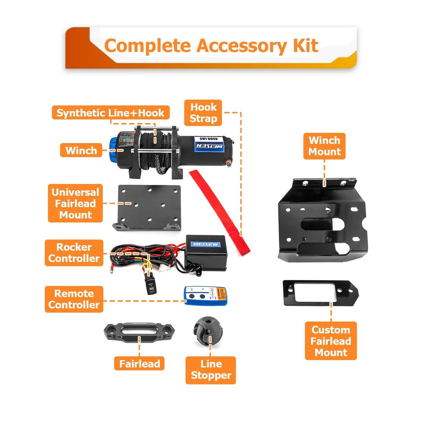 WeiSen 4500lbs Electric Winch with Winch Mount and Rocker Switch Compatible with Honda Pioneer 1000 5 6 2016-2026, w/Hawse Fairlead Synthetic Line and Stopper