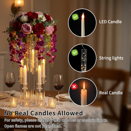 Fullvaseer 2PCS 5 Arm Candelabra,Clear Centerpiece for Table,Acrylic Centerpiece Stand for Wedding Reception,Acrylic Candle Holder for Event Celebration Wedding Birthday Home Christmas