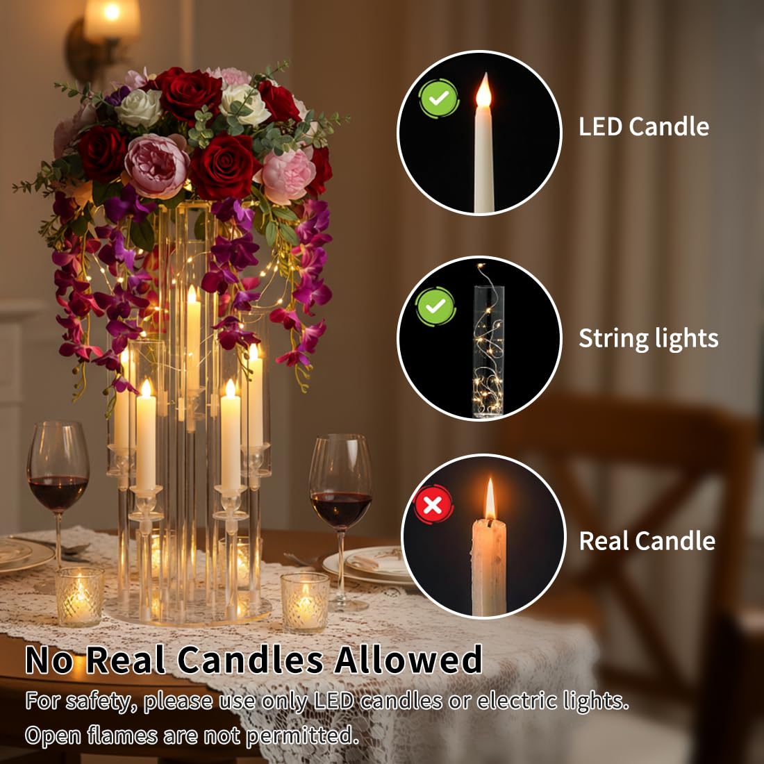Fullvaseer 4PCS 5 Arm Candelabra,Clear Centerpiece for Table,Acrylic Centerpiece Stand for Wedding Reception,Acrylic Candle Holder for Event Celebration Wedding Birthday Home Christmas