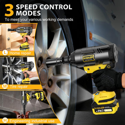 SundpeyPRO 21V Cordless Impact Wrench - 1600Ft-lbs(2100N·m) Heavy Duty High Torque Brushless 3/4 Impact Gun with 2 x 4.0Ah Batteries & Fast Charger 3/4" to 1/2" Adapter & 5 Sockets for Car Industrial