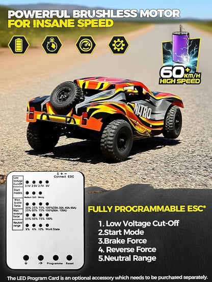 1/8 Scale Brushless RC Cars for AdultsMax 40mph Electric Off-Road Monster TruckWaterproof High Speed RC Car 4WD Remote Control Car with 3S Lipo 30+ Min Play All Terrain