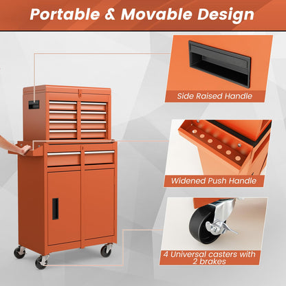 Goplus Rolling Tool Chest, 5-Drawer Tool Box Organizer w/Lockable Wheels & Sliding Drawers & Detachable Top & Adjustable Shelf, Tool Storage Cabinet for Garage Workshop (Orange)